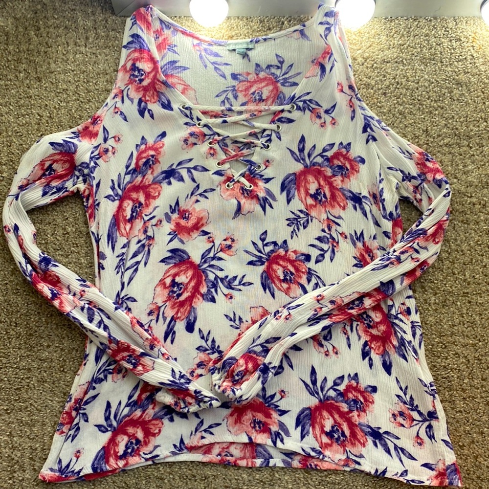 Charlotte Russe XS Floral Top - Cutout Shoulders